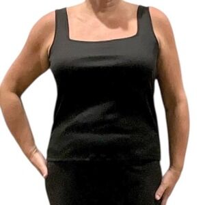 Live 2 Lounge Black Ribbed Tank Top Sleeveless Square‎ Neck Womens